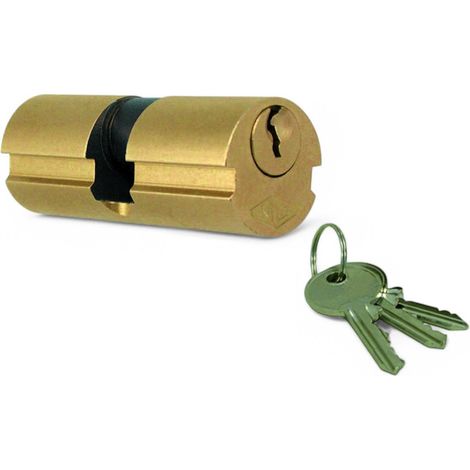 Cilindro a infilare in ottone con 3 chiavi nichelate e 5 spine per porte di sicurezza - 58 mm - ø mm.26 centrato (27x31) (1/3)