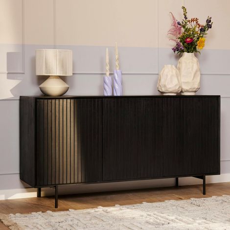Buffet bois noir 3 portes rainurées 165 cm CORTINA (1/5)