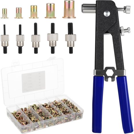 Threaded Insert Pliers, Rivet Insert Pliers with 430 M3 M4 M5 M6 M8 Crimp Nuts and 5 Mandrels, Rivet Nut Gun Kit for Auto (1/5)