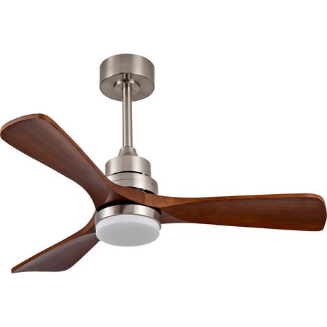 Ventilatore da soffitto 42 pollici in legno con luce, telecomando, 3 pale, nichel satinato HOMVRA (1/5)