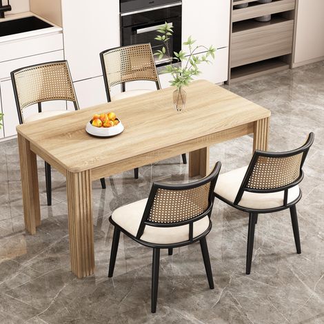 Lot de 4 chaises de salle à manger, assise en polyuréthane, dossier en rotin, pour salon ou chambre, noires. (1/5)