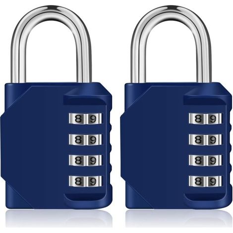 RHG Cadenas code casier, 4 chiffre Cadena a combinaison pour vestiaire sport, scolaire, college, exterieur Serrure a numero pour portail, abri de jardin (2 pièces, bleu)