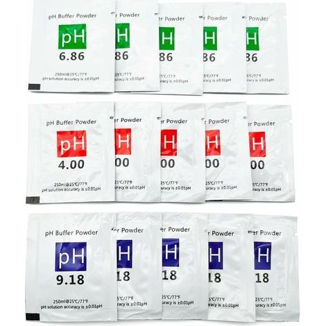 Solution tampon en poudre pour l'étalonnage du pH, 15 solutions, valeurs 4,00/6,86/9,18, précision ±0,01, compatible avec les testeurs numériques.-AquaForge (1/5)