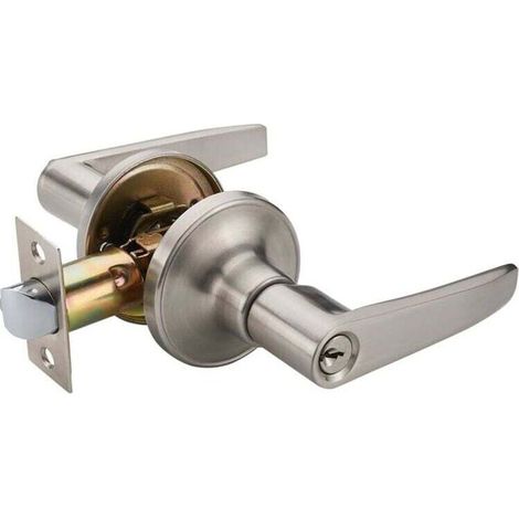 Poignée de porte à levier - Alliage de zinc - Finition brossée - Fournie avec clés - Pour entrée. (1/4)