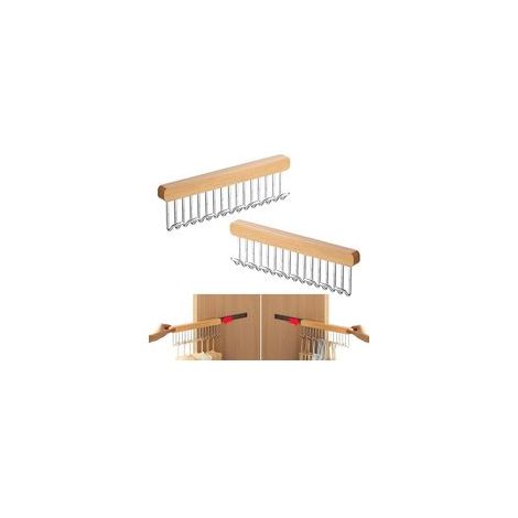 ausziehbare Kleiderbügel für Schränke – 8 Schlaufen für Gürtel, Krawatten, Westen, Schals und Schmuck – Verlängerungsschiene links für Kleiderschränke und Garderoben. – Crezuo
