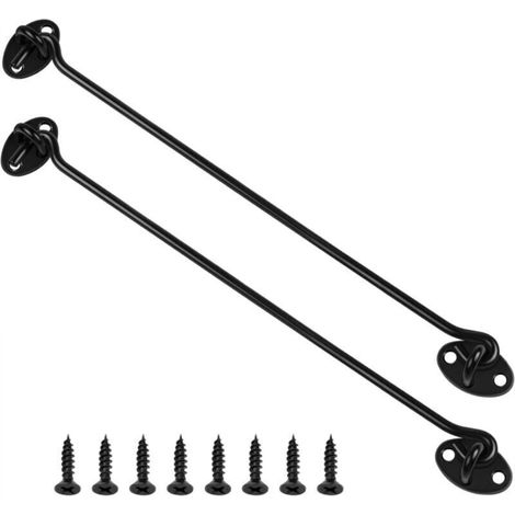 Lot de 2 crochets et loquets à œillet de 300 mm noirs en acier inoxydable pour porte coulissante pour abri de jardin
