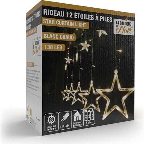 Rideaux lumineux étoilé avec LED à piles - - Blanc Chaud (1/3)