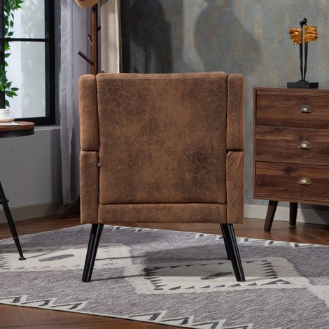 Fauteuil en daim capitonné — Assise dotée d'un coussin en mousse haute densité et de pieds en bois massif idéal pour les petits espaces : salon, chambre ou bureau