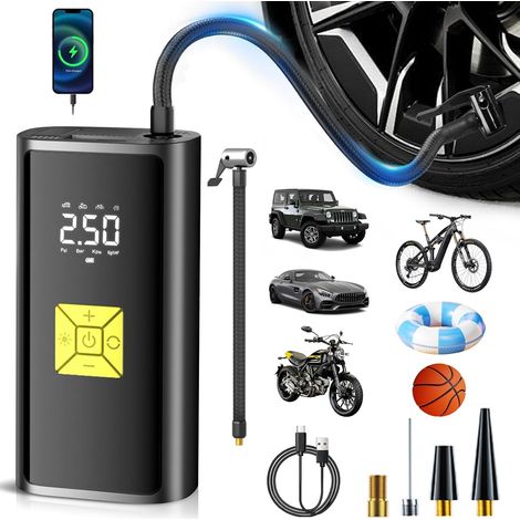 Compresseur à Air Portatif,Compresseur à Air Portatif Sans Fil 150PSI DC12V,Pompe a Velo Electrique avec Lumière LED et Banque Puissance,Gonfleur Pneus Voiture pour Voiture/Moto/Bicyclette (1/5)