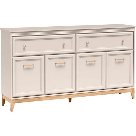 AX LIVING Kommode Nymphen Cashmere 2 Schubladen 4 Türen MDF Eiche Beine