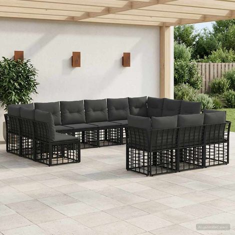 Conjunto de sofás de exterior Negro y Gris oscuro Poliéster (1/5)