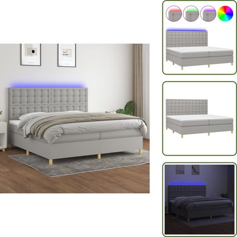 Sommier à lattes de lit matelas et LED Gris clair 200x200 cm - Sommier Tapissier - Lit Plateforme - Lit Avec Led - Matelas À Ressorts Ensachés - Têted Lit Ajustable (1/5)