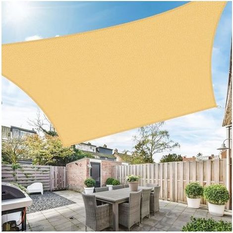 Voile d'ombrage Rectangulaire 3x4m Toile d'ombrage 95% UV Protecteur 185g/m² HDPE pour Patio Extérieur Jardin Terrasse Balcon, Sable (1/5)