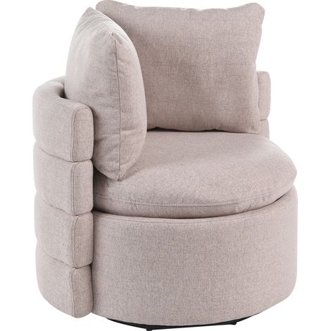 Sillón de tela con respaldo curvo base giratoria de 360° y cojines decorativos con espacio de almacenaje beige Randers (1/5)