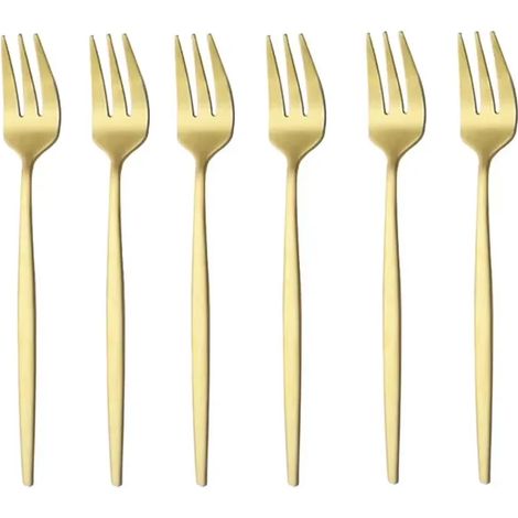 Ensemble de couverts (6 pièces dorées) : fourchettes à fruits, fourchettes à salade et dessert, mini-fourchettes (1/5)