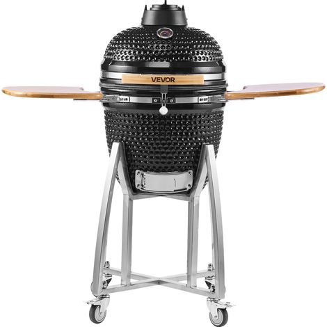 VEVOR Ahumador y Parrilla de Carbón, Parrilla de Cerámica Móvil con 4 Euedas, Termómetro Integrado, Rejillas de Ventilación y Estante Lateral para Cocinar al Aire Libre en el Patio, 1150 x 690 x 1120  (1/5)