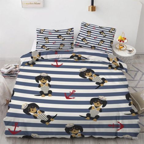 Bettwäsche-Set 220x240 cm mit 2 Kissenbezügen 80x80 cm, Mikrofaser, Dackel Motiv