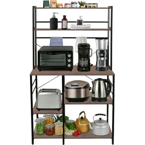 Haloyo® Mensola da cucina a 7 ripiani , design industriale, mensola autoportante per piano di lavoro realizzata in tubi metallici, 40x90x168 cm, marrone (1/5)