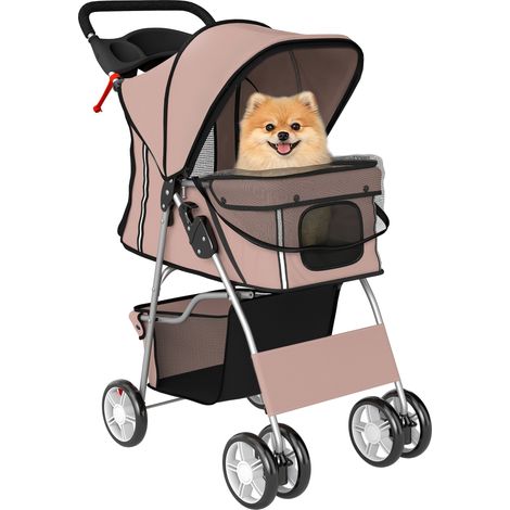 Poussette pliable petit chien jusqu’à 10 kg avec bandes réfléchissantes rangement café