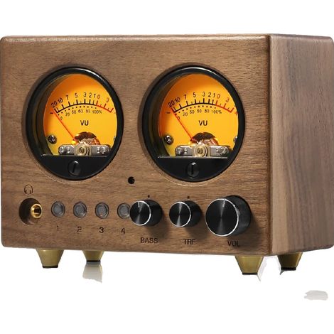 Selector de audio, construcción en madera de nogal, dimensiones 121 mm x 55 mm x 83 mm, entrada estéreo RCA y AUX, respuesta de frecuencia 20 Hz-20 kHz, 0,01 % THD (1/5)