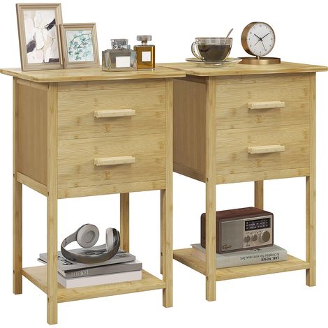Lot de 2 Tables de Chevet Bambou 40 x 34 x 60 cm Naturel (1/5)