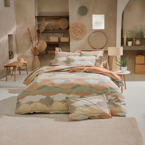 Housse de couette percale de coton paysage abstrait Beige 200x200 cm
