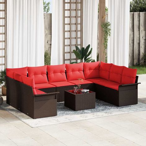 Set Divano da Giardino con cuscino 10 pcs Marrone Poly Rattan vidaXL (1/5)