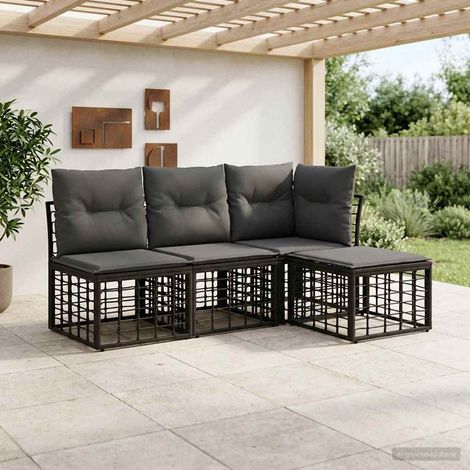 vidaXL  Outdoor Sofa Set  Black Poly Rattan