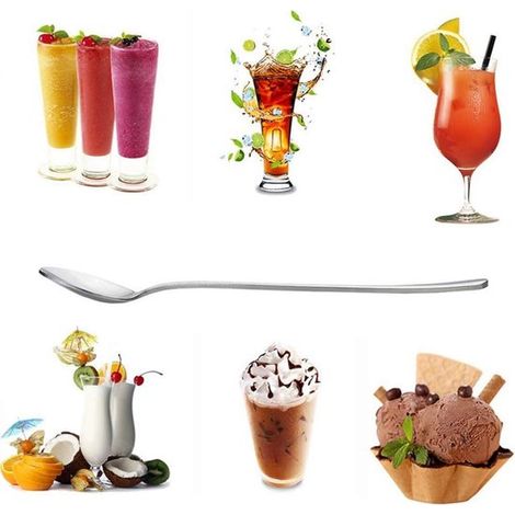 cucharas largas para té helado, cucharas de acero inoxidable para remover el café y cucharas largas para postres de crema. (1/4)