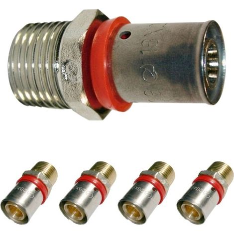 Lot de 5 Raccord mâle 1/2'' pour tube multicouche 16 mm, à utiliser avec machine à sertir, gris