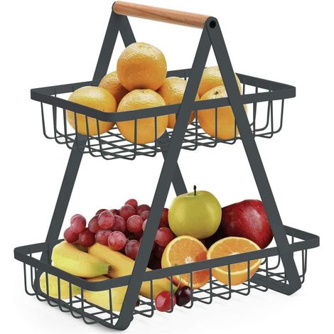 Corbeille à Fruits à 2 Niveaux - Panier à Légumes Panier à Pain - Gris Foncé (1/5)