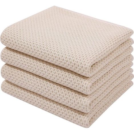 Strofinaccio da cucina in cotone a trama waffle, morbido, assorbente e ad asciugatura rapida, 33 x 71 cm, 4 pezzi, beige, per lavare, pulire e asciugare (1/5)