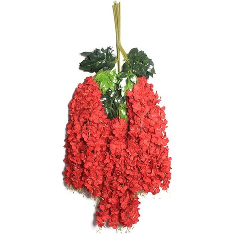 Guirlande fleurie glycine artificielle rouge, plante murale en soie, décoration suspendue pour mariage, jardin, maison, 1 pièce, faux lierre mural (1/5)