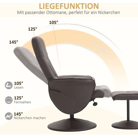 Ensemble fauteuil 2 pièces, siège inclinable avec repose-jambes, réglable en hauteur, dossier inclinable, couleur marron (1/4)
