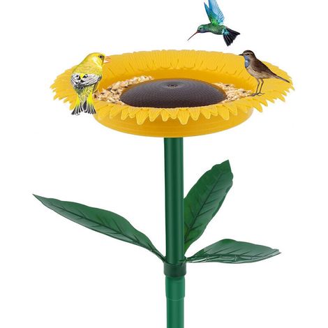 Mangeoire Pour Oiseaux - Bassin Double Fonction Bain Et Nourriture - Plateau Fleur Tournesol Pour Jardin Terrasse Parc - 1 Pièce (1/5)