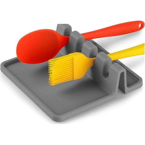 Portecouverts en silicone avec bac d'égouttage, adapté à différents types de couverts, résistant à la chaleur, sans BPA, peut être utilisé comme portecuillères et support pour la plaque de cuisson. (1/4)