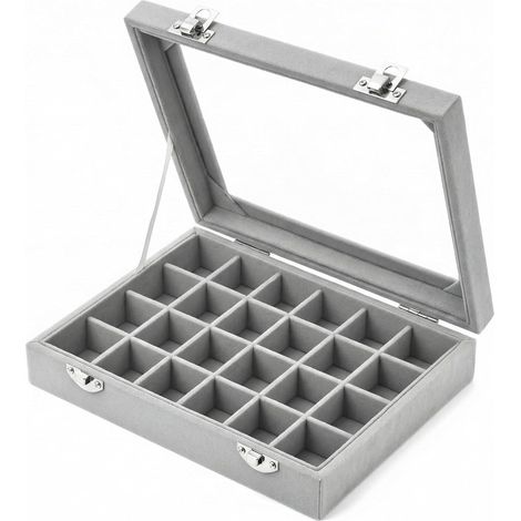 ® 24 Slot Boîte à bijoux en velours, boîte à boucles d'oreilles avec couvercle transparent, pour le rangement en voyage et à domicile (1/5)