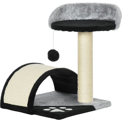 PawHut Kratzbaum 46 cm Kleiner Katzenturm mit Höhle, Spielball, Sisal-Seil, erhöhter Plattform, Katzenkratzbaum, Kletterbaum, für Katzen bis zu 4 kg, Schwarz