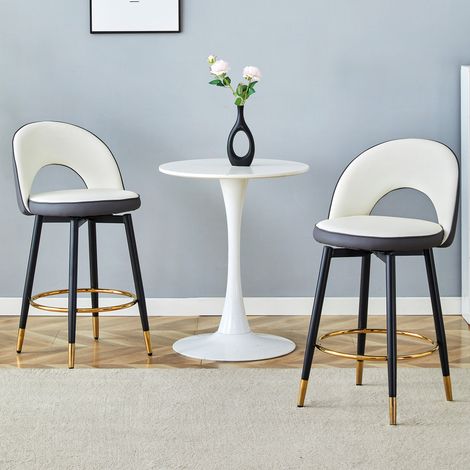 Lot de 2 tabourets de bar pivotants en pu gris foncé et blanc
