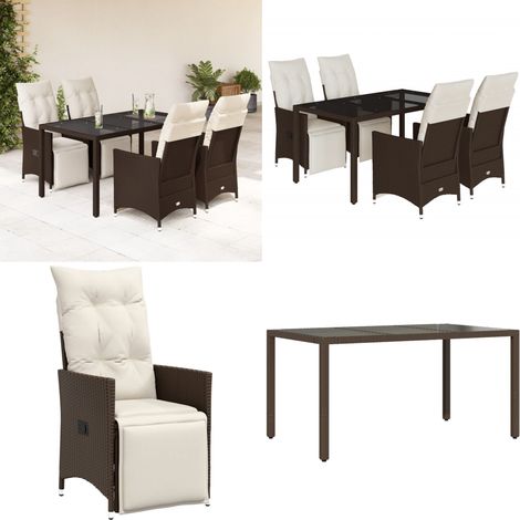 5-tlg. Garten-Bistro-Set mit Kissen Braun Poly Rattan - Gartenmöbel - Bistroset - Lounge Sessel - Outdoor Möbel - Rattan Gartenmöbel - Home & Living (1/5)