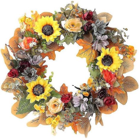 Herbstlicher Sonnenblumenkranz für Haustür, Wand, Fenster, Hochzeit, Party, Landhausstil, Weihnachten, Thanksgiving-Dekoration (1/3)