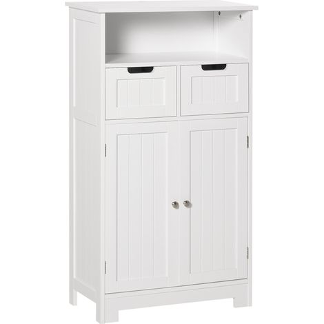 Meuble de salle de bain, meuble de rangement avec 2 tiroirs, niche, placard avec porte, étagère réglable, armoire de salle de bain, cuisine, salon, 60 x 30 x 109 cm, blanc (1/5)