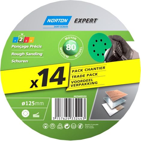 Packung mit 14 Schleifscheiben, 125 x 125 mm, Körnung 80 NORTON