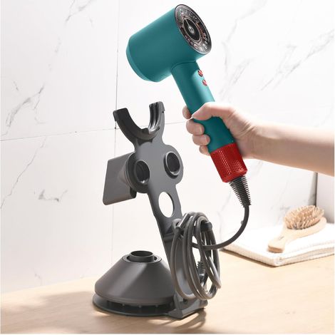 Soporte para secador de pelo de aleación de aluminio compatible con Dyson, soporte para secador de pelo con almacenamiento de cable, compatible con 5 accesorios