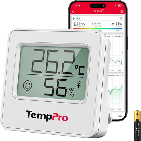 Petit Thermometre Interieur Numérique Bluetooth de Hygrometre Interieur, Termometre Maison Pieces Thermomètre Connecté Utilisé avec Smart APP, Hygrometre Multifonctions (1/5)