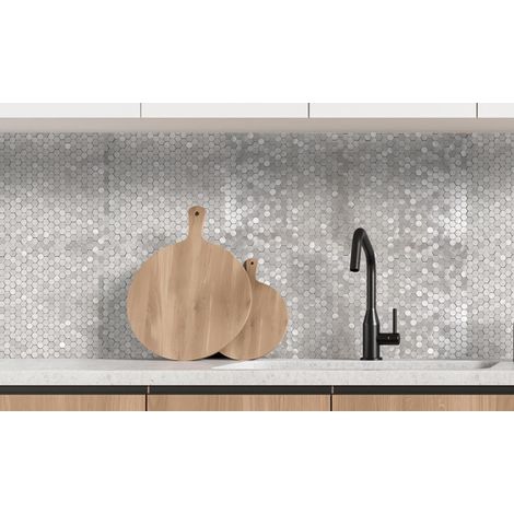 Lot de 12 Crédences Adhésives Rigides Mosaïque Argent 31,2 x 31,8 cm - 1,19 m² - Livraison gratuite (1/5)