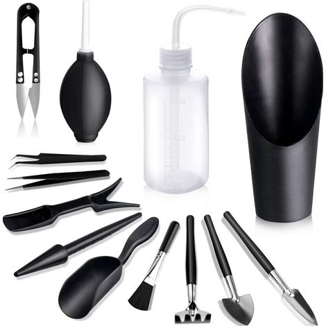 Ensemble d'outils pour plantes succulentes, kit de 13 mini-outils de jardinage, ensemble d'outils de rempotage et d'entretien pour plantes succulentes et mini-jardins, noir.