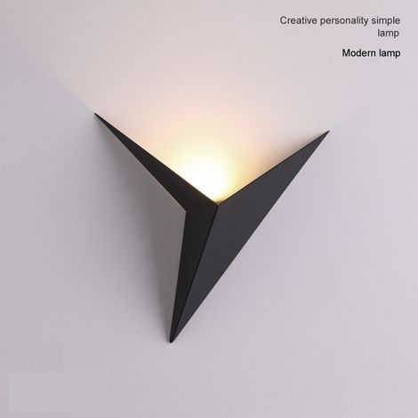 MINKUROW Lámpara De Pared Led Para Interiores De 3 W, Creativa Forma De Triángulo, Lámpara De Pared Negra, 3000 K, Blanco Cálido, Moderna Lámpara De Pared De Metal Para Dormitorio, Sala De Estar, Esca (1/4)