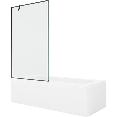 Mexen Vega rechteckige Badewanne 170 x 70 cm mit Verkleidung und 1-flügeliger Abtrennung 100 cm, schwarzes Muster (1/5)