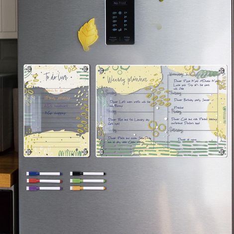 Agenda hebdo effaçable en plexiglas transparent - jaune, formats A3 et A4, réutilisable, tableau blanc sec, 6 feutres inclus (1/5)